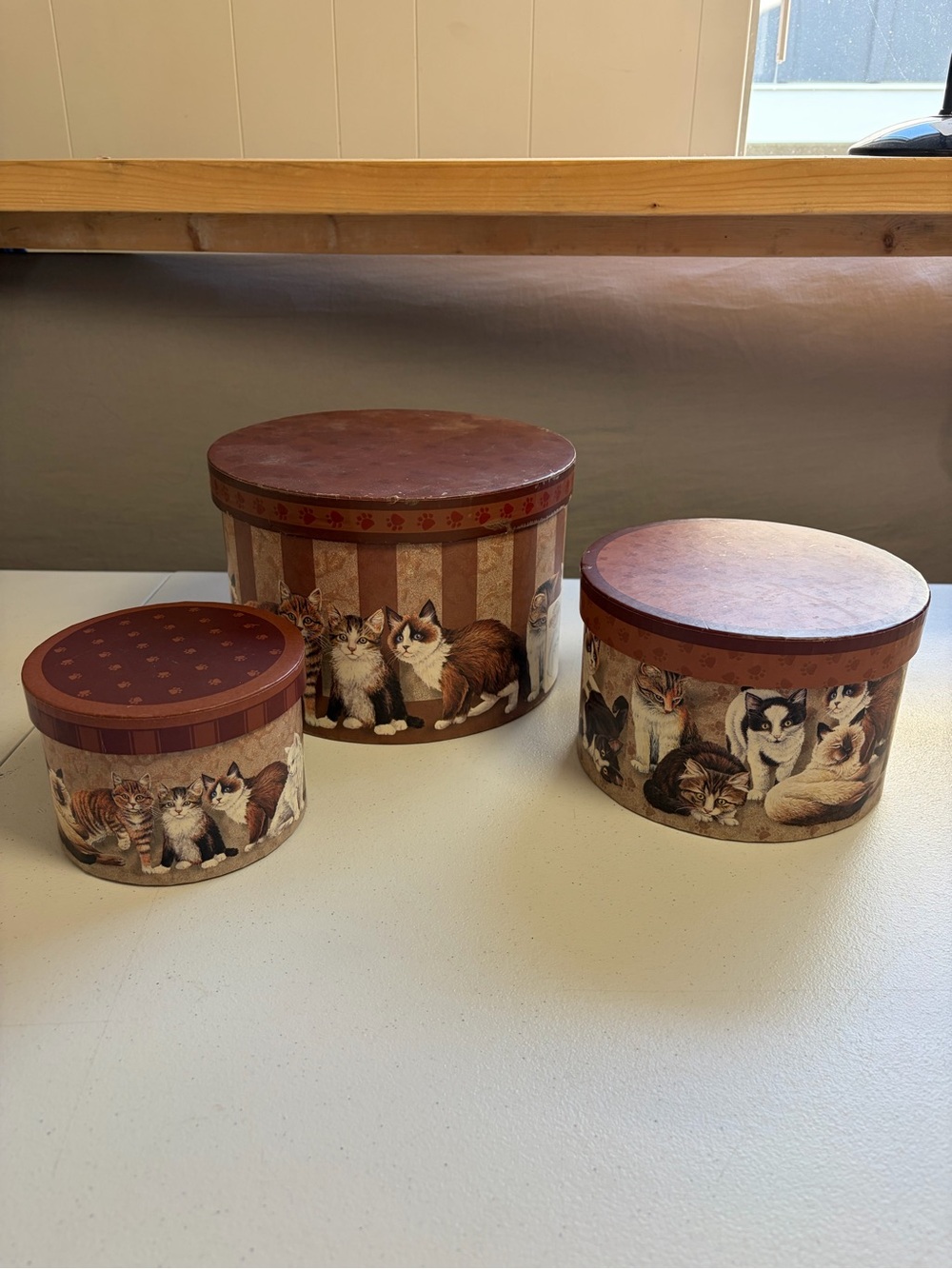 Cat Lady Cats Nesting Storage Boxes Set of 3 Hat Boxes Cottagecore Decor Vintage - Picture 2 of 7